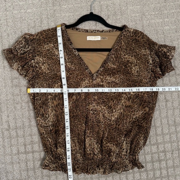 Ramy Brook Harissa Blouse XS Brown Leopard Print Flutter Short Sleeve - Picture 4 of 5